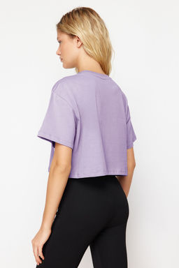 TRENDYOLMILLA Gri %100 Pamuk Relaxed/Rahat Kal?p Dokuma Etiket Detayl? Orme T-Shirt TWOSS24TS00219 фото 6