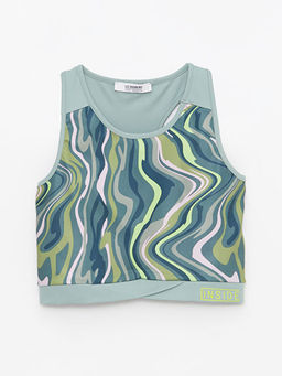 Bisiklet Yaka Desenli K?z ?ocuk Crop Atlet