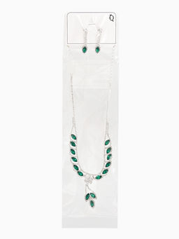 Набор 2 предмета: серьги, колье Листопад ромб, цвет изумрудно-белый в серебре, 45 см