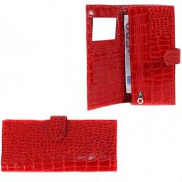 Портмоне женское Croco-ПР-950 с хлястиком натуральная кожа 2 отд, 13 карм, красный крокодил (203) 202856