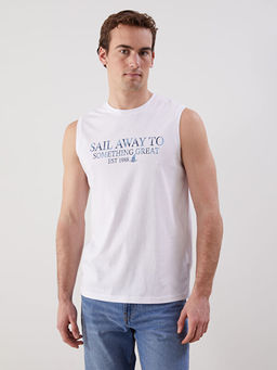 Bisiklet Yaka Bask?l? Erkek Kolsuz Ti??rt