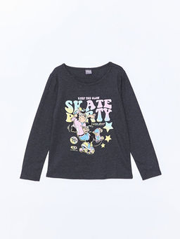 Bisiklet Yaka Bask?l? Uzun Kollu K?z ?ocuk Ti??rt