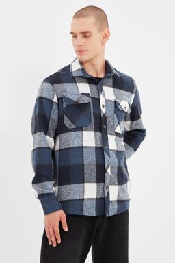 TRENDYOL MAN Mavi Regular Fit Cift Cepli K?sl?k Kareli Ekose Oduncu Ceket Gomlek TMNAW21GO1166 - Trendyolmilla фото 3