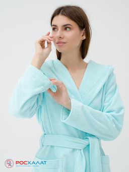 Махровый женский укороченный халат с капюшоном Морская волна МЗ-01 (58)