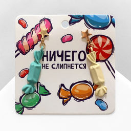 Серьги Конфетки со звёздочками, бело-зелёный в золоте