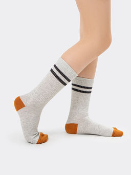 Цена за 5 пар! Носки детские серые с рисунком в виде контрастных полосок
