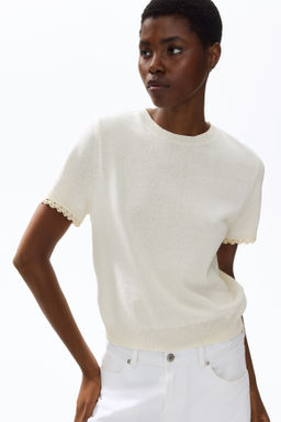 Top de punto fino con ribetes de encaje - H&m фото 3