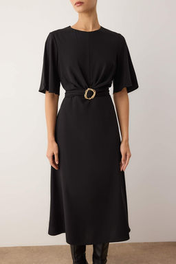 Ozel Koleksiyon Kahverengi Duz Aksesuar Detayl? Midi Dokuma Elbise TWOAW26EL00067 - Trendyolmilla фото 23