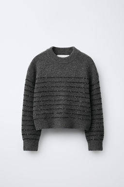 STRIPED SEQUIN KNIT SWEATER