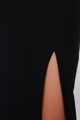 TRENDYOLMILLA Siyah itted/Vucuda Oturan Y?rtmacl? Kare Yaka Esnek Orme Midi Kalem Elbise TWOSS24EL00679 фото 6