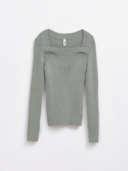 CONTE Облегающий джемпер в рубчик с фигурной линией декольте LDK 221 smoke green
