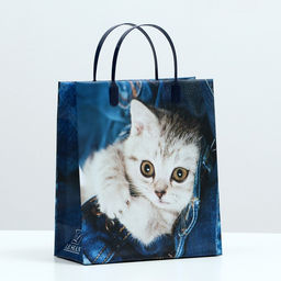 Цена за 10 шт. Пакет Котенок на джинсах, мягкий пластик, 26 x 23 см, 110 мкм