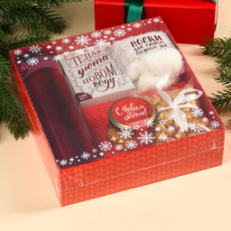 Подарочный набор новогодний С Новым годом, чай 50 г, крем-мед 120 г, носки 36-39 р, термос 500 мл, арахис в глазури 100 г
