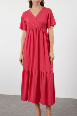 Fusya Duz Maxi Kruvazeli Etegi F?rf?rl? Dokulu K?sa Kol Esnek Orme Maxi Elbise Elbise TWOSS24EL01060 - Trendyolmilla фото 4