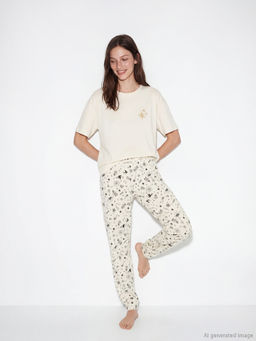 Bisiklet Yaka Bask?l? Kad?n Pijama Tak?m?