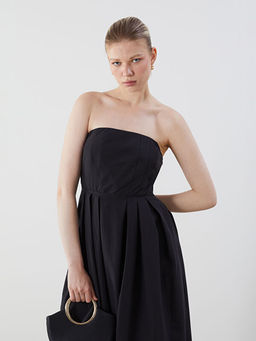 Straplez Yaka Poplin Elbise