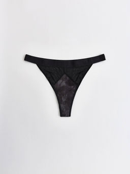 CONTE RIB WITH MESH LTA 2495 Трусы танга из хлопка в рубчик и эластичной сеточки black tie dye - Conte elegant фото 4
