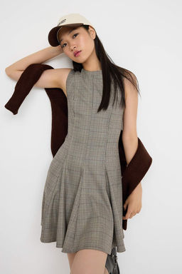 Teen Gri Ekose / Kareli K?sa / Mini Dokuma Elbise TWOAW26EL00119