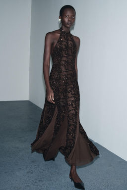 SEQUINNED HALTER DRESS