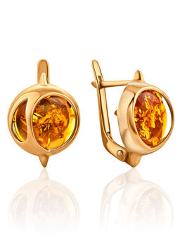 Оригинальные позолоченные серьги Альбедо с золотистым янтарём