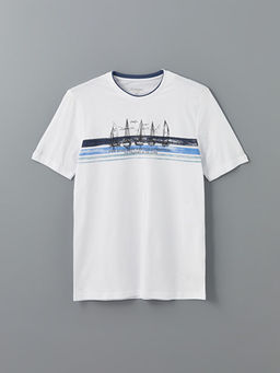 Bisiklet Yaka K?sa Kollu Bask?l? Penye Erkek Ti??rt