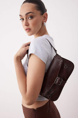 Koyu Kahverengi Kusgozu Detayl? Mini Kad?n City El ve Omuz Cantas? TAKSS25OC00086