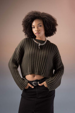 Regular Fit Bisiklet Yaka Sac Orgulu Triko Kazak - Defacto фото 3