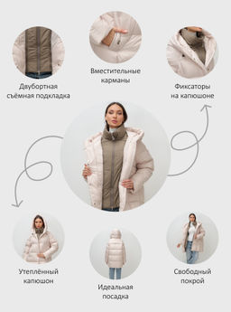 Куртка двубортная женская зимняя с капюшоном бежевого цвета 7736B Бренд: Visdeer  фото 25