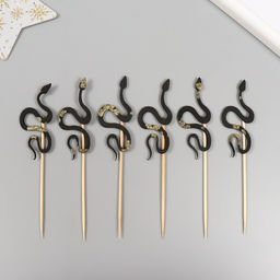 Топпер для творчества «Чёрная блестящая змея», набор 6 шт., 12.5 см