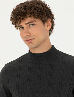 Antrasit Melanj Slim Fit Yar_m Bal_k__ Yaka Triko Kazak - Pierre cardin фото 2