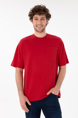 Erkek Comfort Fit Bisiklet Yaka K_rm_z_ Ti__rt Sepette S_rpriz _ndirim