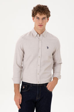 Мужская рубашка песочного цвета с длинным рукавом