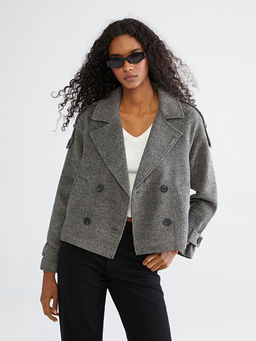 Kruvaze Yaka Desenli Kad?n Ka?e Ceket