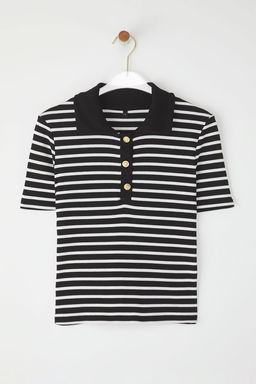 Trendyolmilla Siyah Cizgili Fitted/Vucuda Oturan Esnek Orme Bluz TWOSS25BZ00544 фото 5