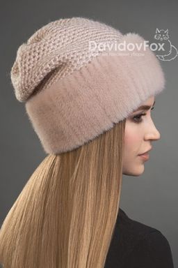 Шапка Камелия норка трикотаж дымчатая роза