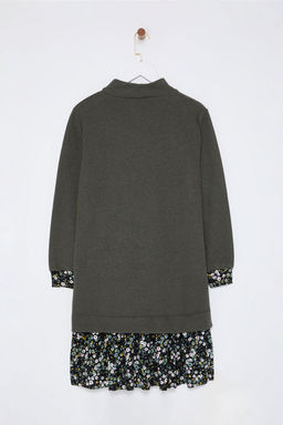 TRENDYOLMILLA Zumrut Yesili Cicek Bask?l? Mini Selanik Dik Yaka Orme Elbise TWOAW25EL00282