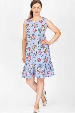 Платье трикотажное с карманами, голубой, полоска (573-1) - Плиона фото 2