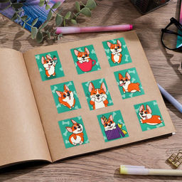 Цена за 10 шт. Наклейки детские бумажные «Забавный корги», c раскраской на обороте, 10×14 см