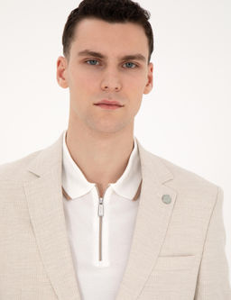 Bej Slim Fit Keten Kar___ml_ _izgili Tak_m Elbise