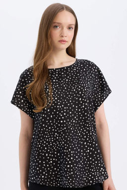 Regular Fit Leopar Desenli Bisiklet Yaka K?sa Kollu Bluz - Defacto фото 2