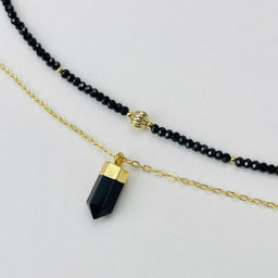 Колье из черной Шпинели с подвеской из Обсидиана 41/44 см +
