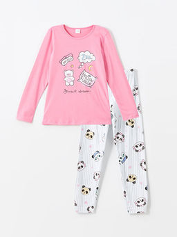 Bisiklet Yaka Bask?l? K?z ?ocuk Pijama Tak?m?