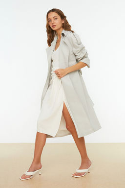 Trendyolmilla Haki Kemerli Ruzgarl?k Detayl? Su Itici Uzun Trenckot TWOSS21TR0005  фото 46