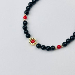 Браслет из черного Агата и Коралла 16,5 см +