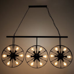 Светильник подвесной BayerLux «Колёса», люстра 18×40 Вт, E27, чёрный, 65×10×150 см