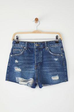 TRENDYOLMILLA Koyu Mavi Yuksek Bel Y?rt?k Detayl? Denim Sort TWOSS25SR00164  фото 5