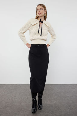 Tas Yumusak Dokulu Kurdele/Fiyonk Ve Inci Detayl? Polo Yaka Triko Kazak TWOAW25KZ00158 - Trendyolmilla фото 2