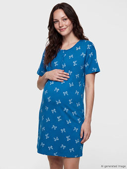 Bisiklet Yaka Fiyonk Bask?l? Hamile Gecelik