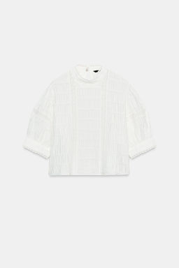 CAMISA ENTREDOSES MANGA GLOBO / Blanco - Zara фото 6