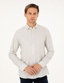 Рубашка Pierre Cardin Slim Fit темно-синяя в полоску с длинными рукавами